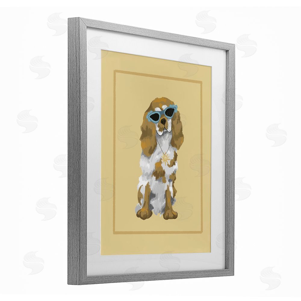 Sadie Harper Coolest Dog & Sunglasses Gray Framed Print Under Glass Wall Art