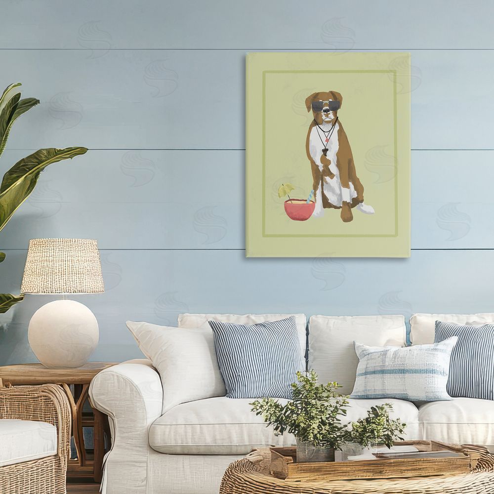 Sadie Harper Boxer Beach Day Stretched Canvas Wall Art in Room