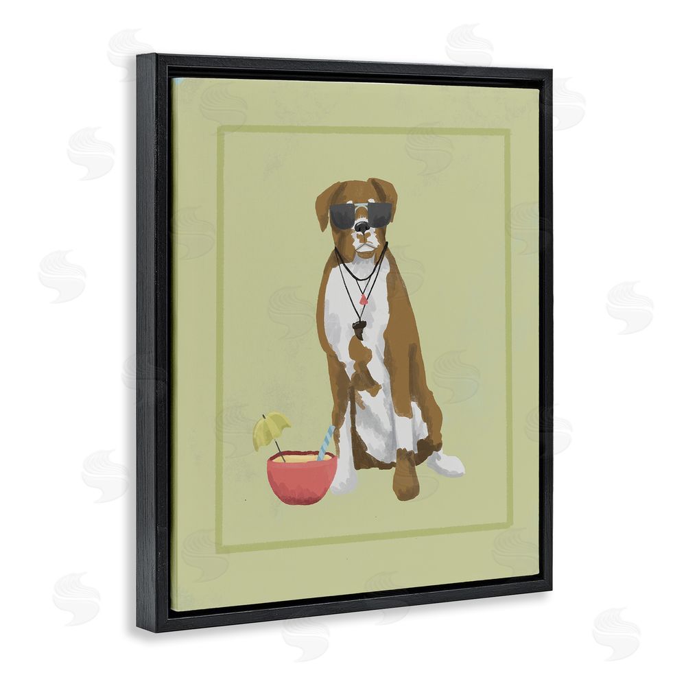 Sadie Harper Boxer Beach Day Black Floating Frame Canvas Wall Art Print