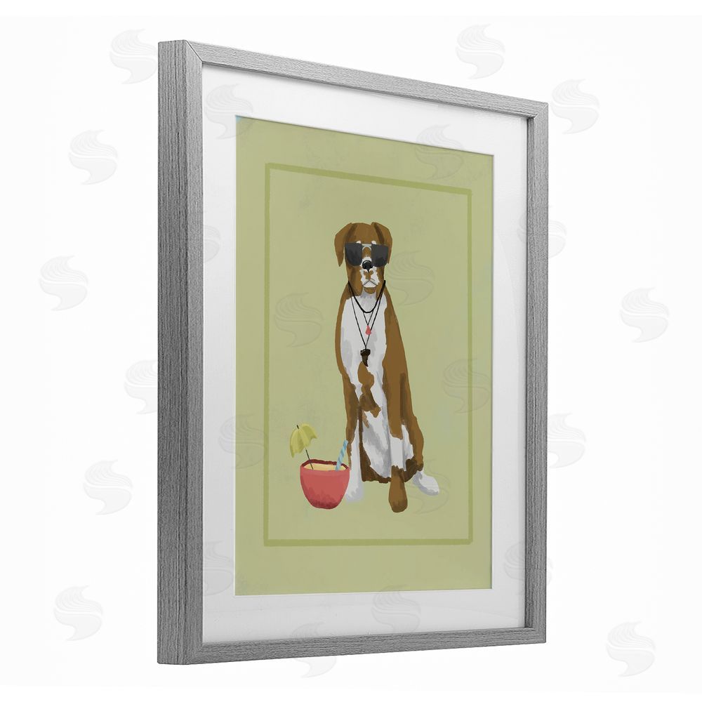 Sadie Harper Boxer Beach Day Gray Framed Print Under Glass Wall Art