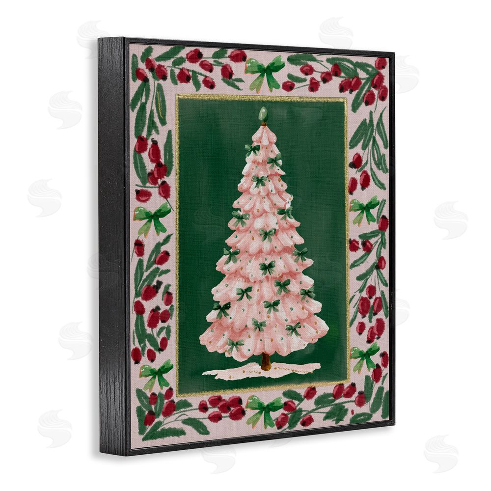 Yen Pink Christmas Tree Botanical Border Black Framed Giclee Art Print