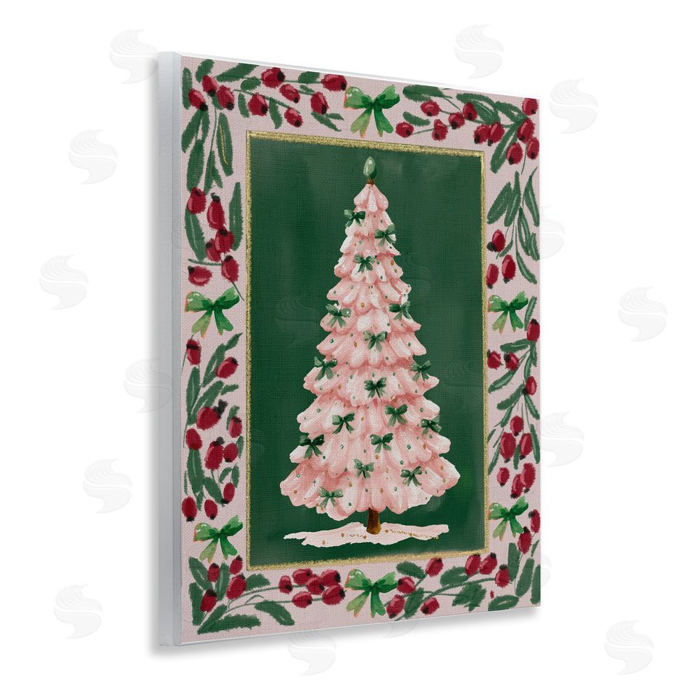 Yen Pink Christmas Tree Botanical Border Wall Plaque Art Print