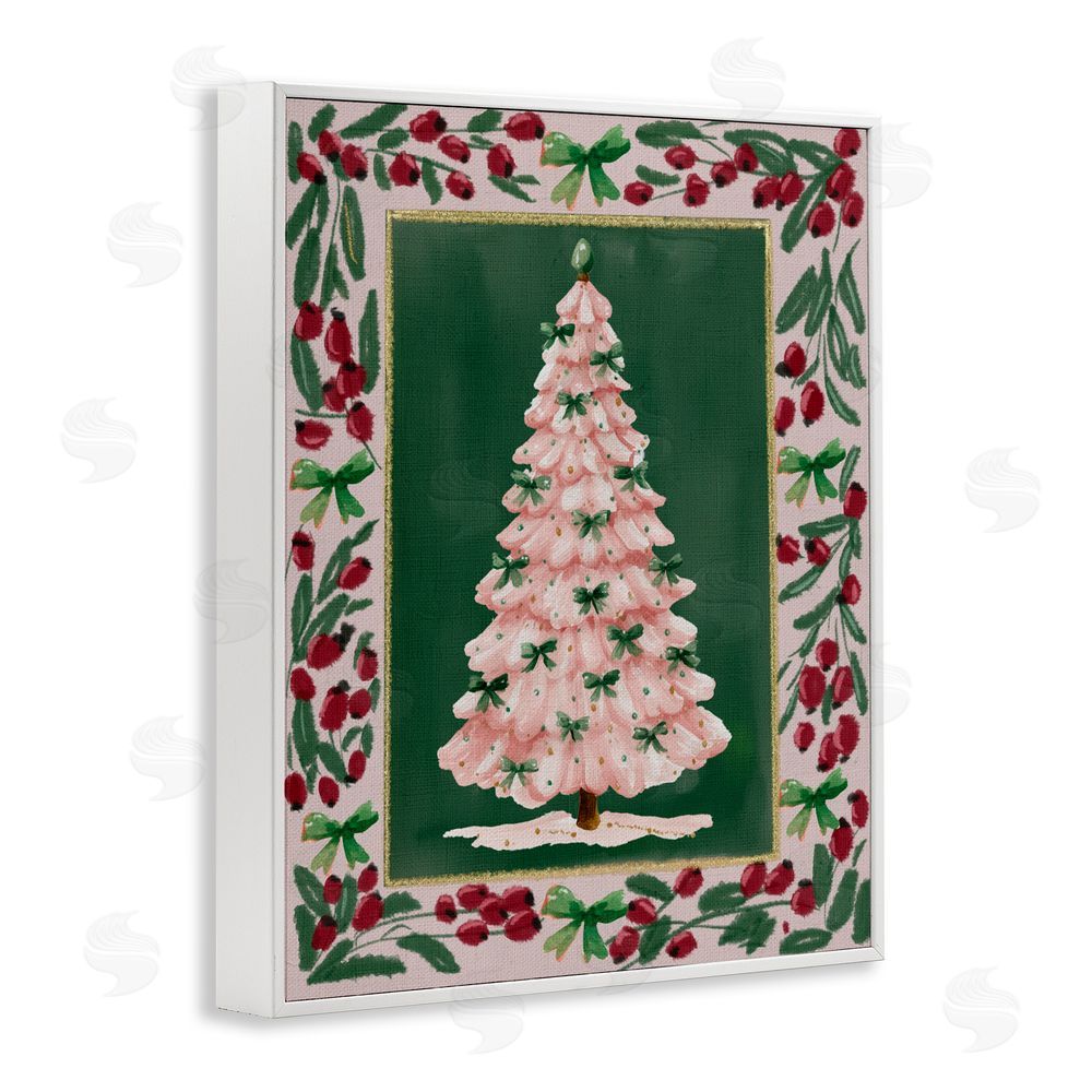 Yen Pink Christmas Tree Botanical Border White Frame Giclee Art Print