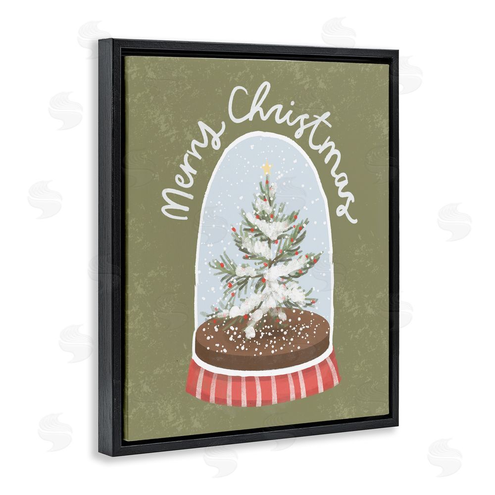 Sadie Harper Merry Christmas Snow Globe Black Floating Frame Canvas Wall Art Print