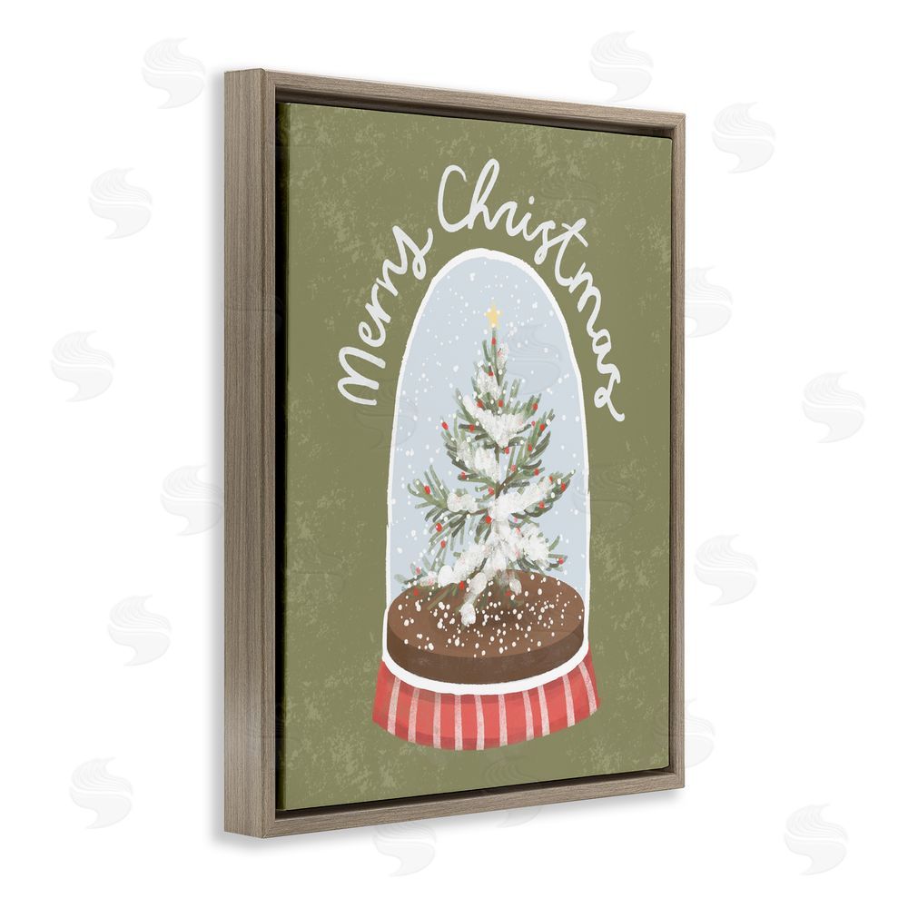 Sadie Harper Merry Christmas Snow Globe Brown Floating Frame Canvas Art Print