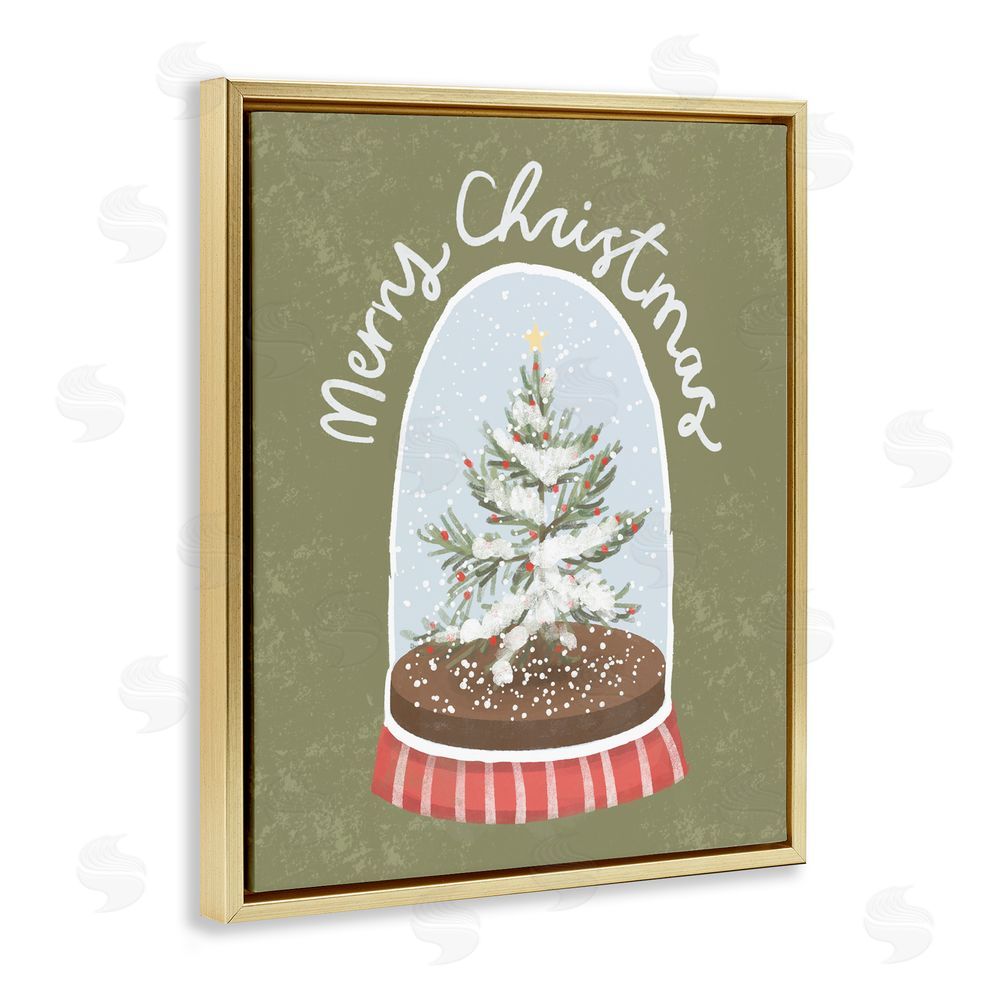 Sadie Harper Merry Christmas Snow Globe Gold Floating Frame Canvas Art Print