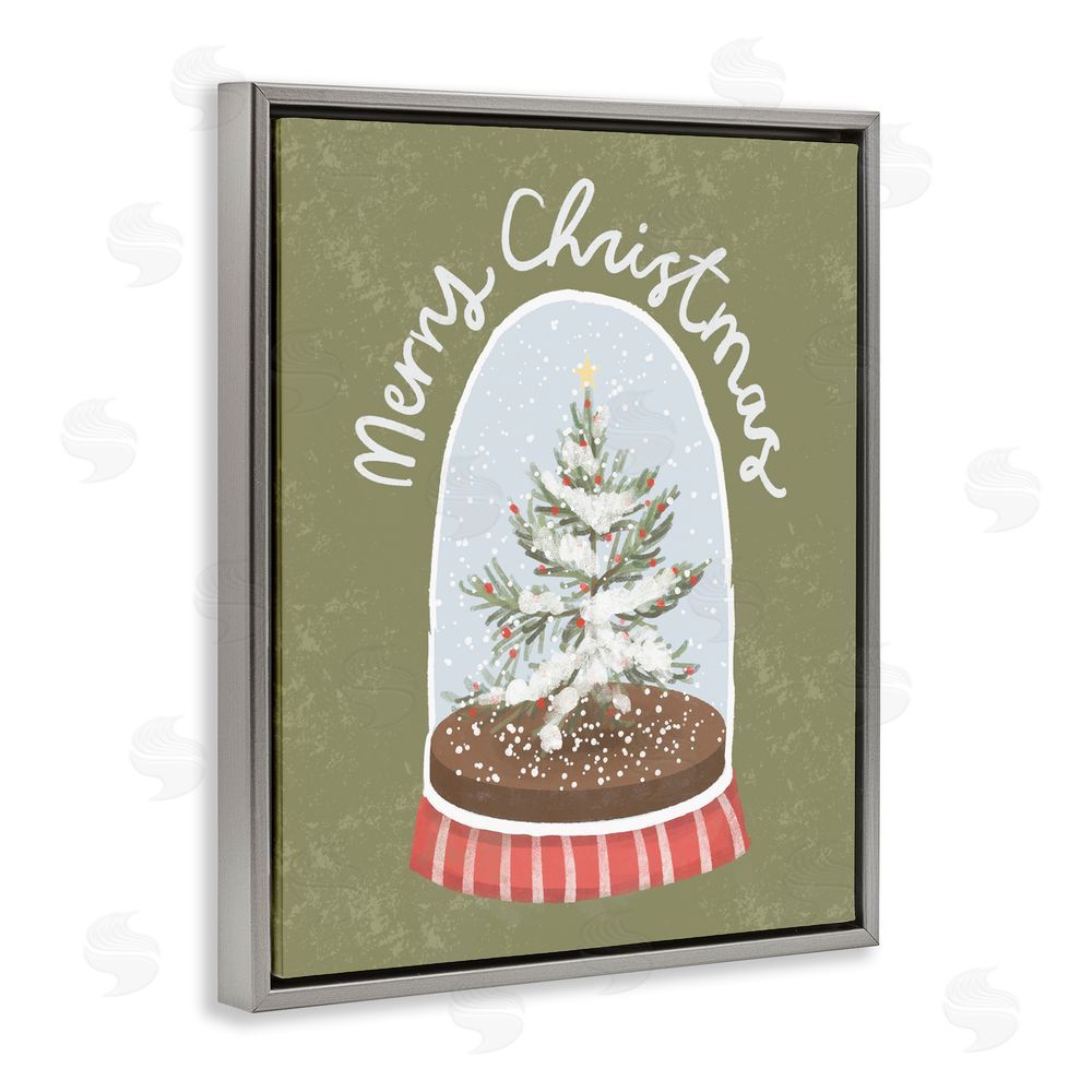 Sadie Harper Merry Christmas Snow Globe Gray Floating Frame Canvas Art Print