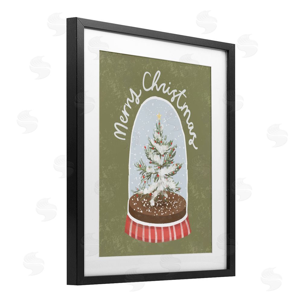 Sadie Harper Merry Christmas Snow Globe Black Framed Print Under Glass Art