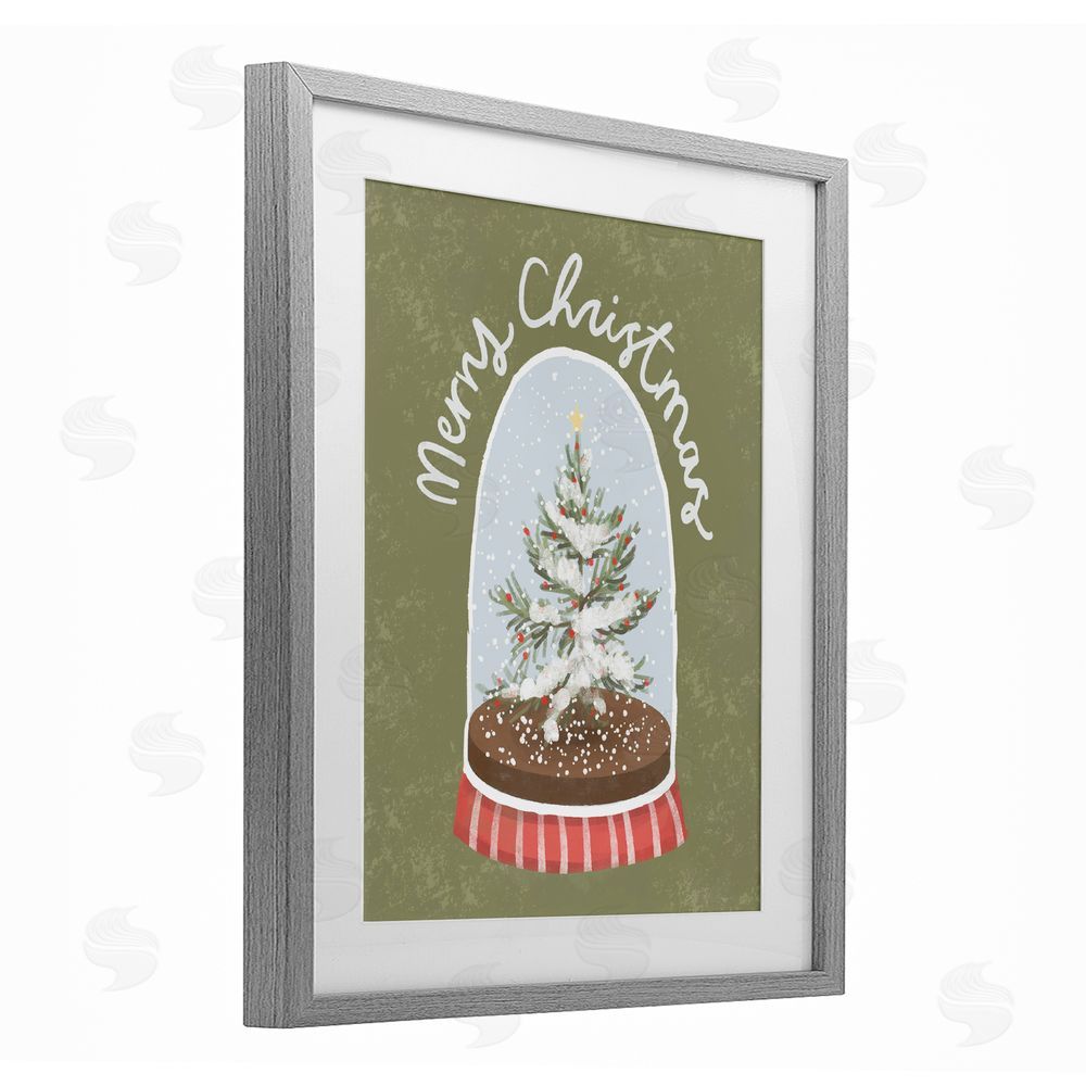 Sadie Harper Merry Christmas Snow Globe Gray Framed Print Under Glass Art