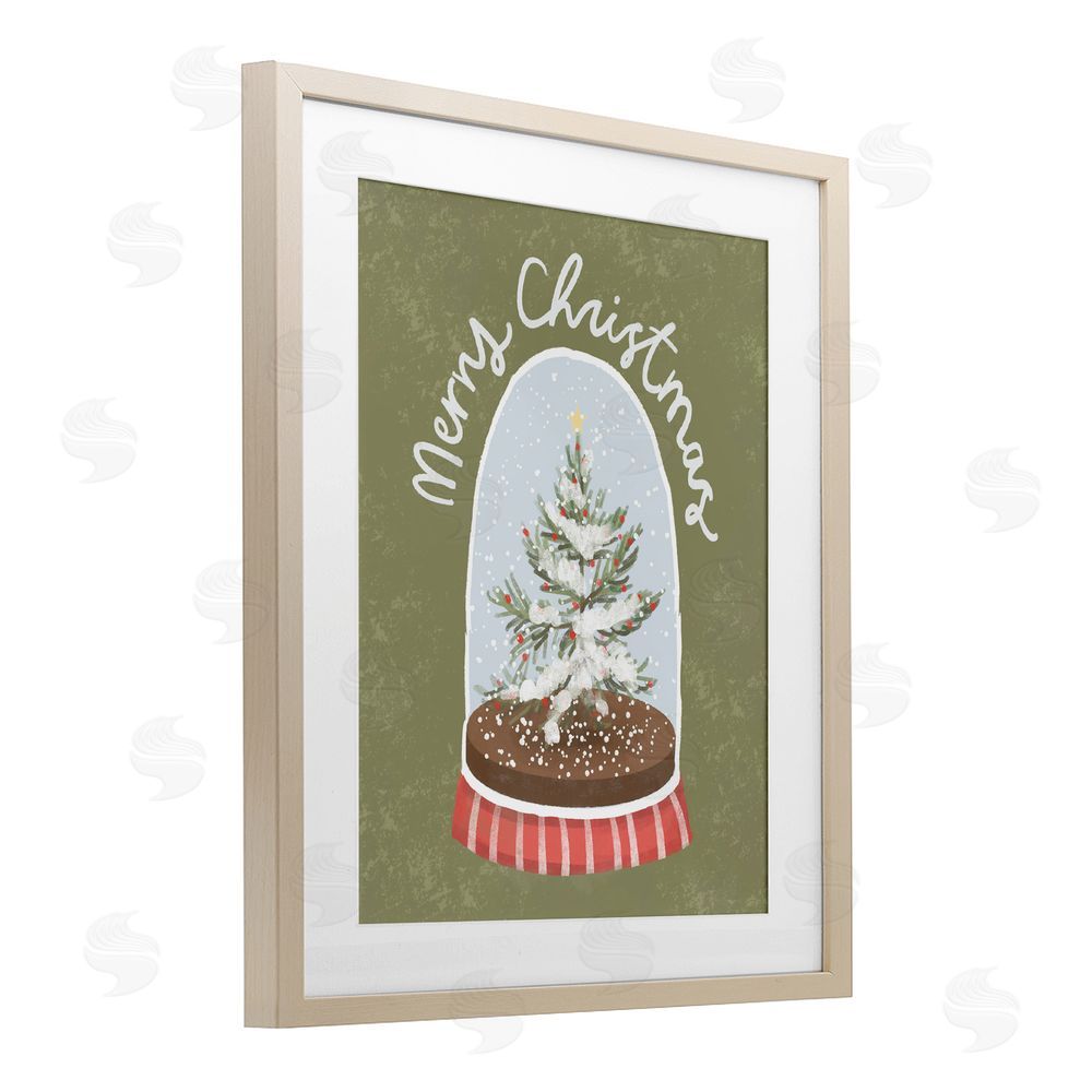 Sadie Harper Merry Christmas Snow Globe Birch Framed Print Under Glass Art