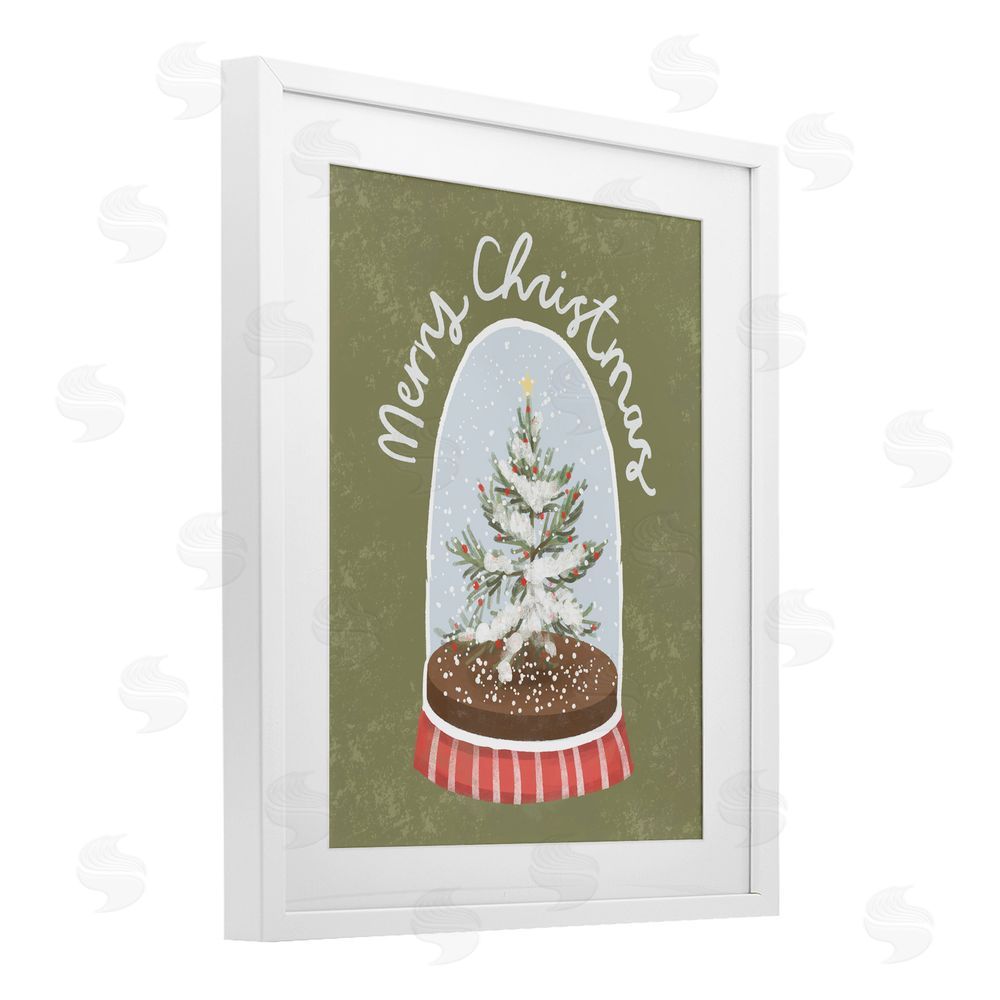 Sadie Harper Merry Christmas Snow Globe White Framed Print Under Glass Art