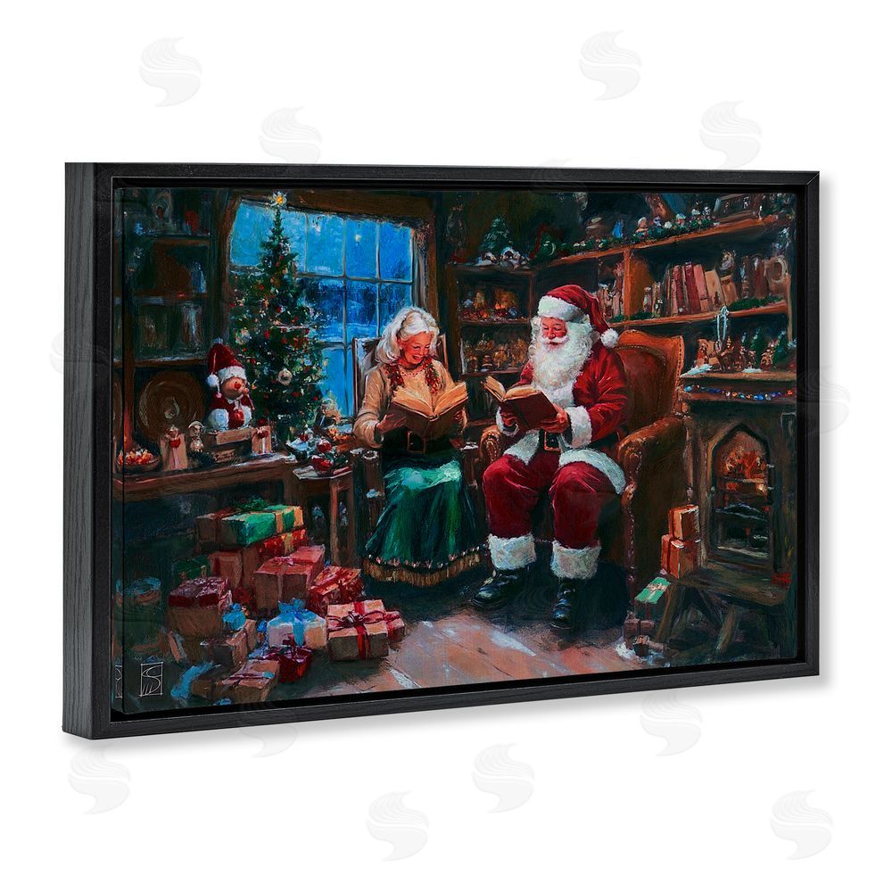 Sara Culpepper Joyous Mr. and Mrs. Claus Black Floating Frame Canvas Wall Art Print