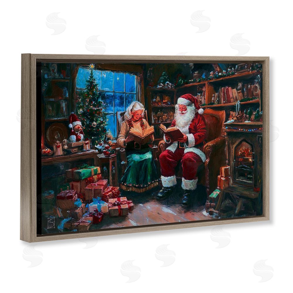 Sara Culpepper Joyous Mr. and Mrs. Claus Brown Floating Frame Canvas Art Print