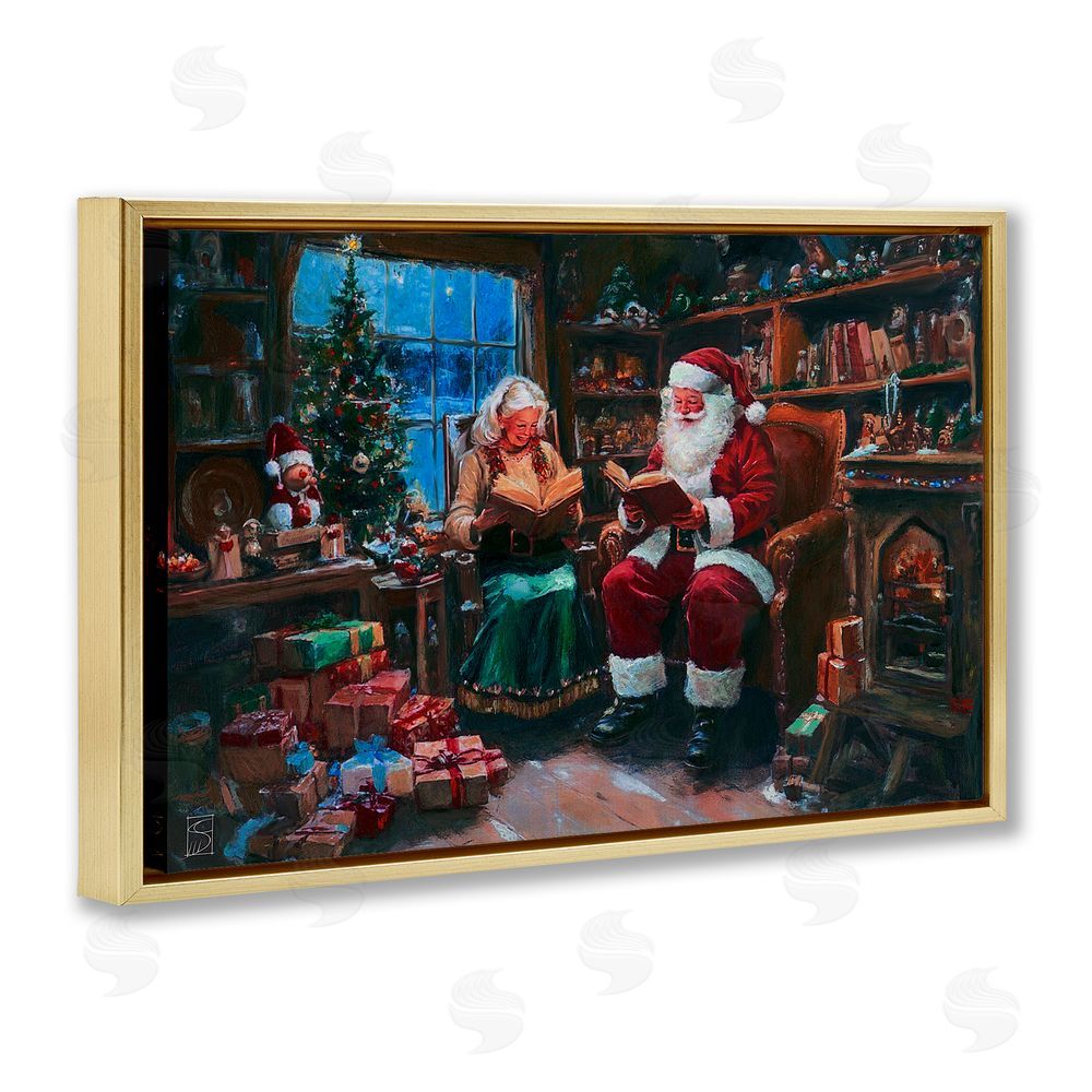Sara Culpepper Joyous Mr. and Mrs. Claus Gold Floating Frame Canvas Art Print