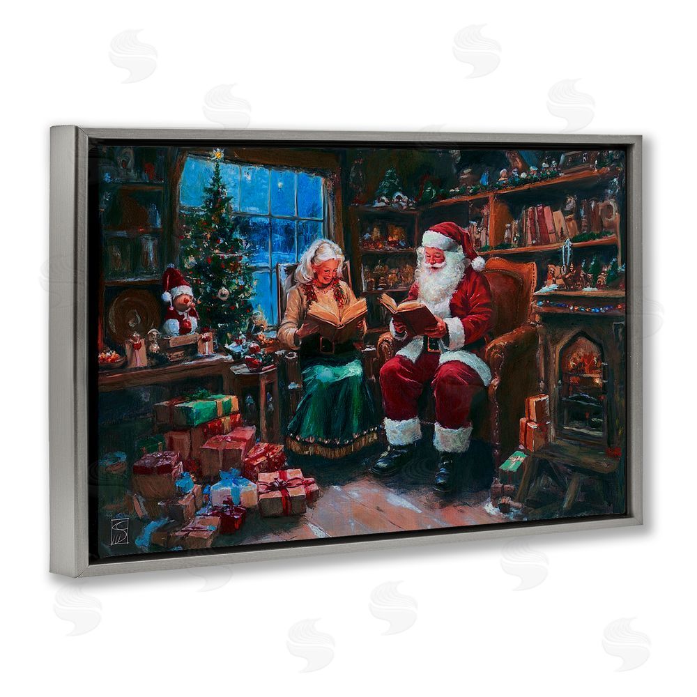 Sara Culpepper Joyous Mr. and Mrs. Claus Gray Floating Frame Canvas Art Print