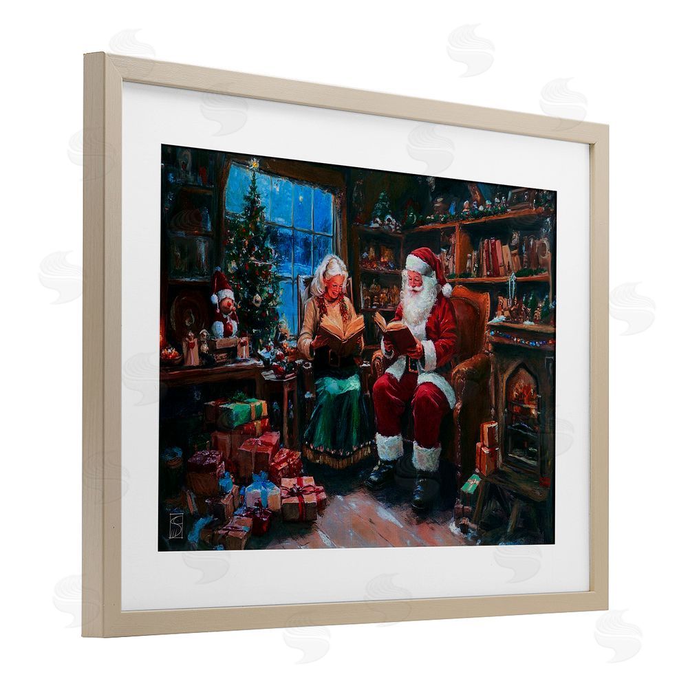Sara Culpepper Joyous Mr. and Mrs. Claus Birch Framed Print Under Glass Art