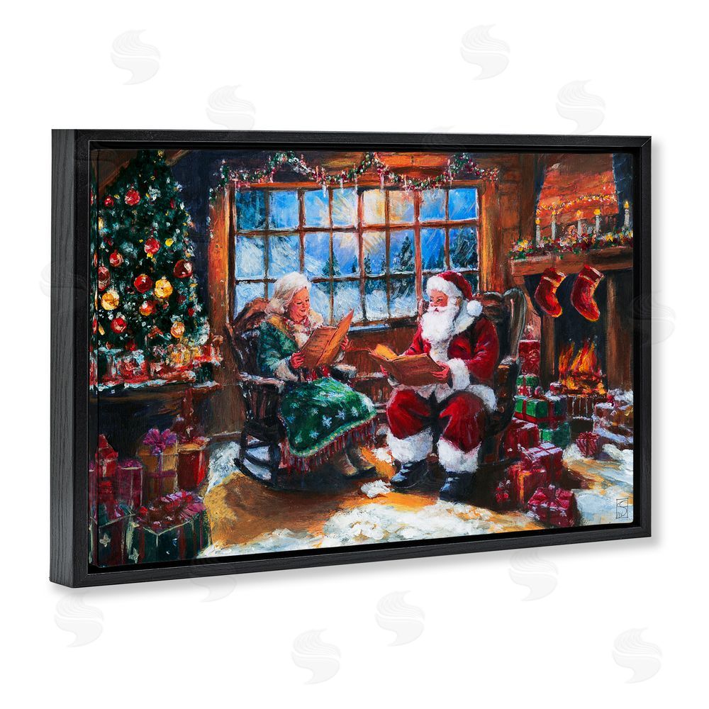 Sara Culpepper Mr. and Mrs. Claus Hearth Black Floating Frame Canvas Wall Art Print