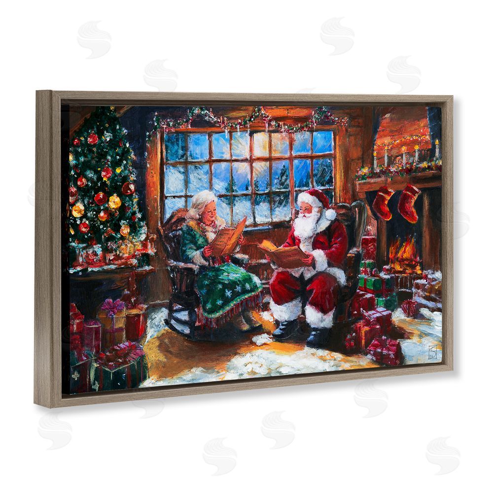 Sara Culpepper Mr. and Mrs. Claus Hearth Brown Floating Frame Canvas Art Print