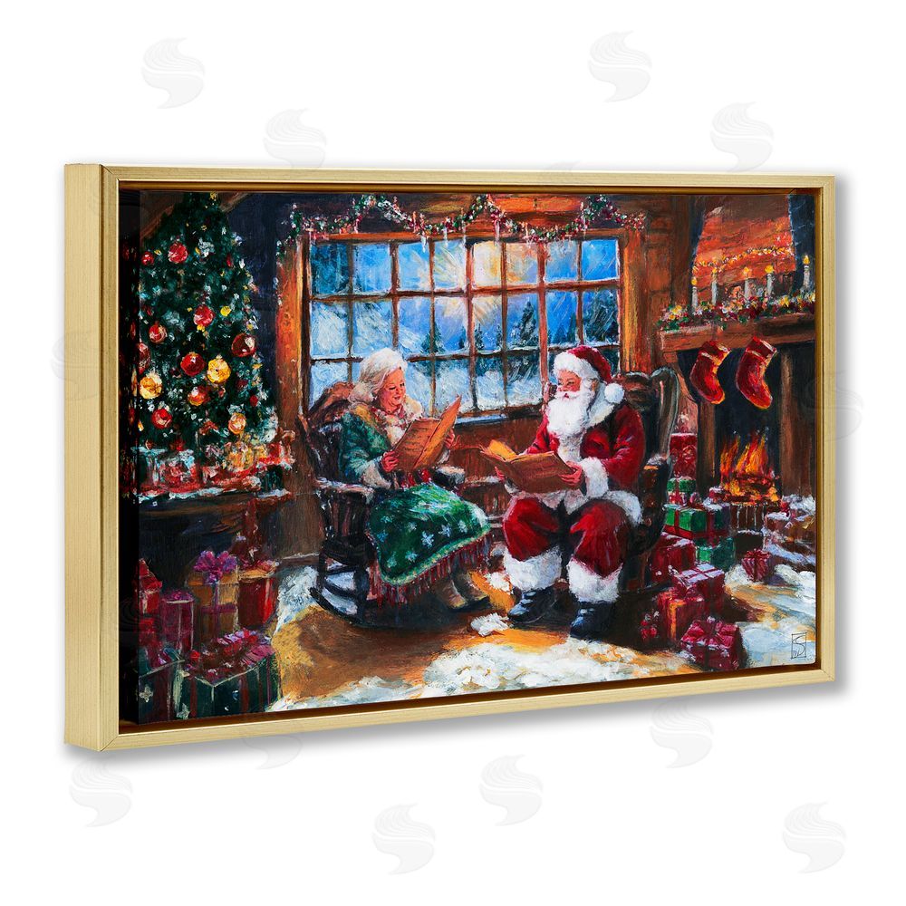 Sara Culpepper Mr. and Mrs. Claus Hearth Gold Floating Frame Canvas Art Print