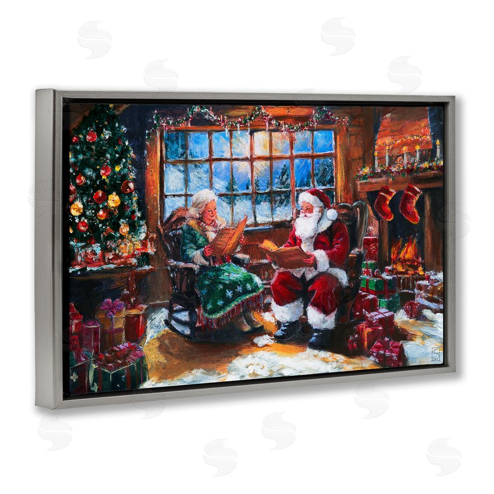Sara Culpepper Mr. and Mrs. Claus Hearth Gray Floating Frame Canvas Art Print