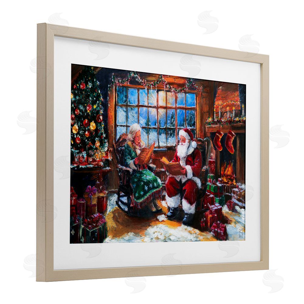Sara Culpepper Mr. and Mrs. Claus Hearth Birch Framed Print Under Glass Art