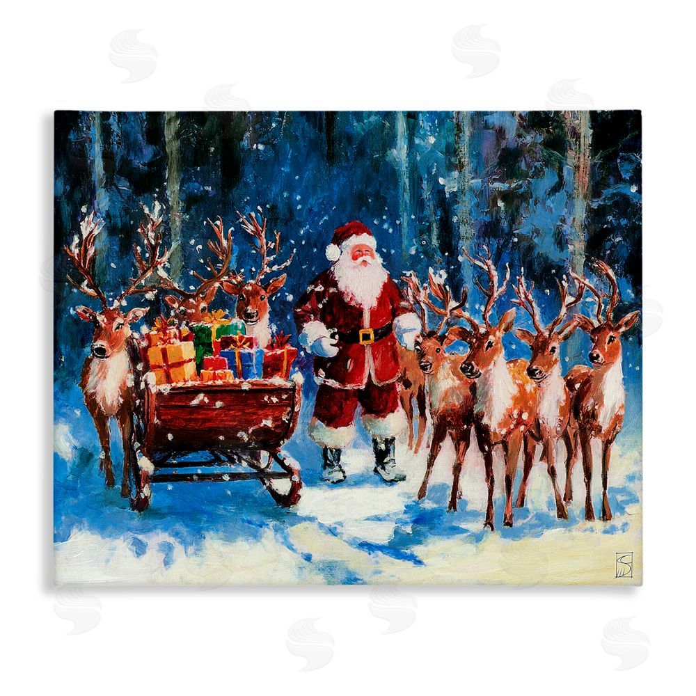 Sara Culpepper Santa Reindeer & Sleigh Canvas Wall Art Print