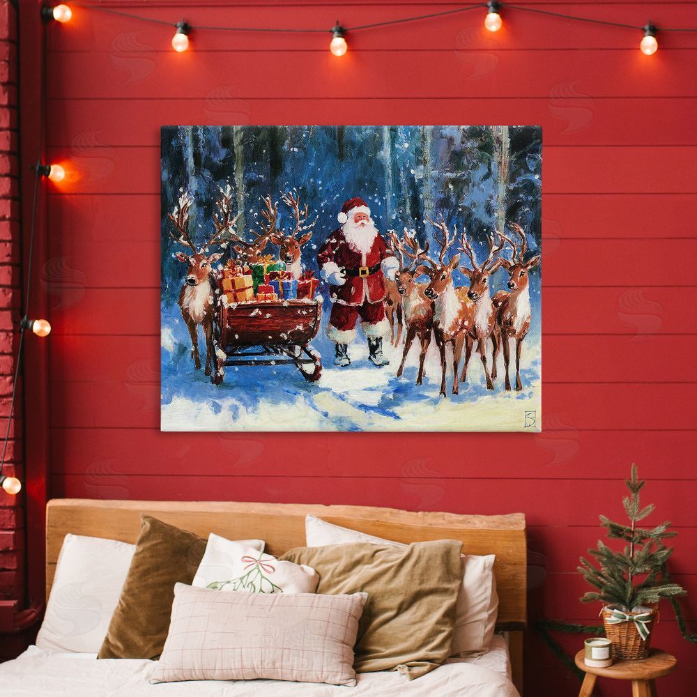 Sara Culpepper Santa Reindeer & Sleigh Printed Wall Art in Room