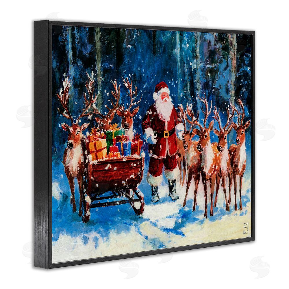 Sara Culpepper Santa Reindeer & Sleigh Black Framed Giclee Art Print