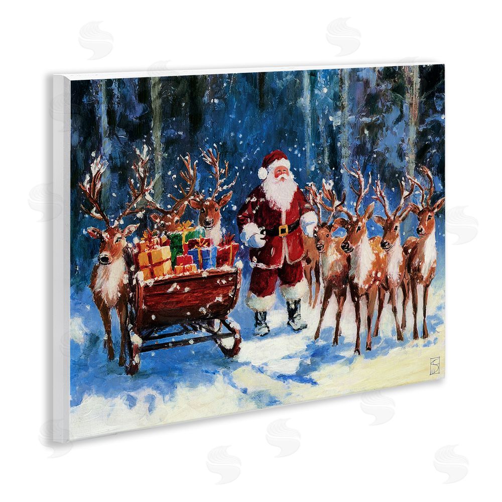 Sara Culpepper Santa Reindeer & Sleigh Wall Plaque Art Print