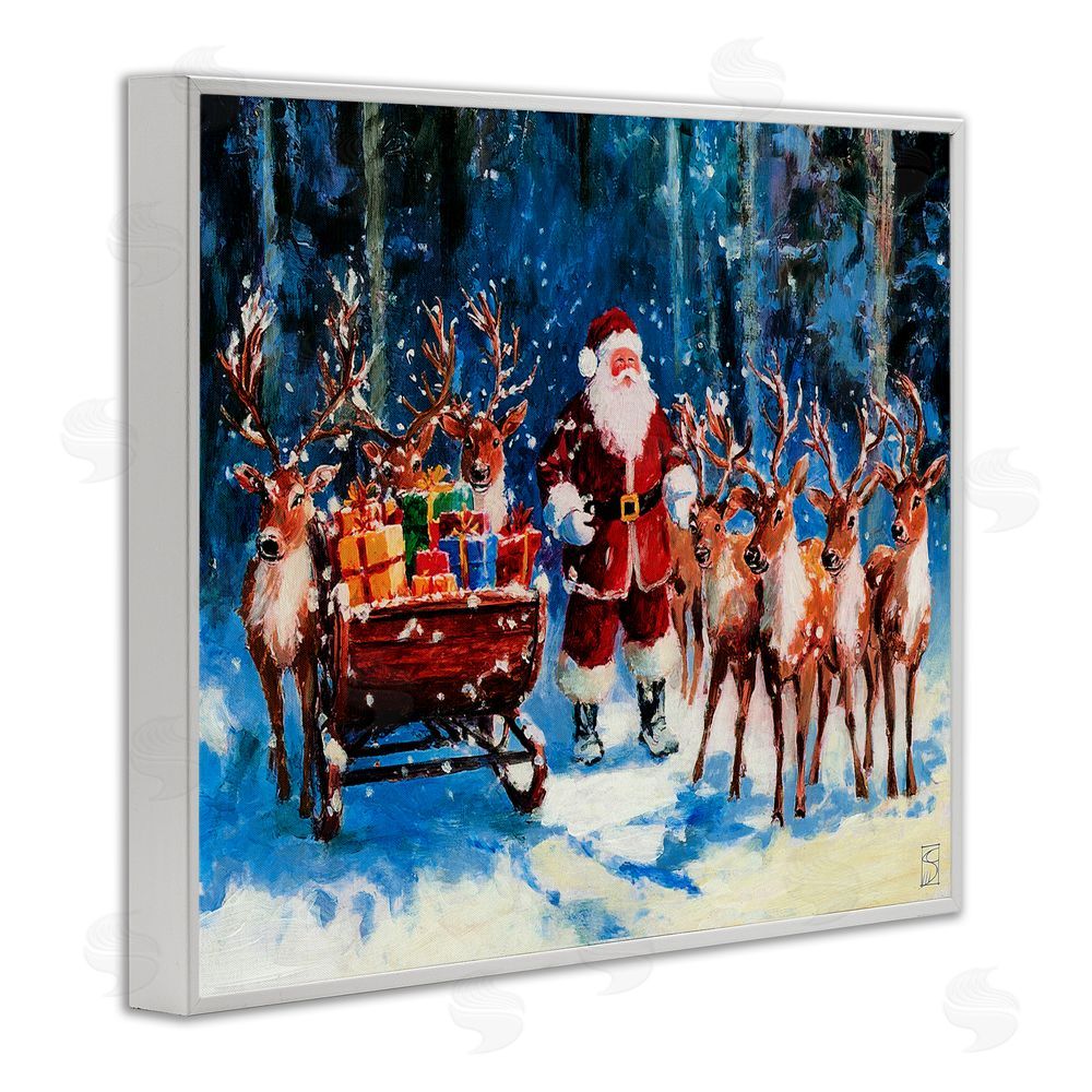 Sara Culpepper Santa Reindeer & Sleigh White Frame Giclee Art Print