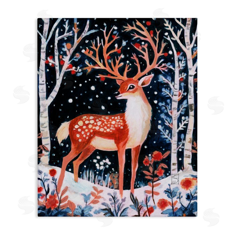 Sara Culpepper Woodland Deer Winter Night Canvas Wall Art Print