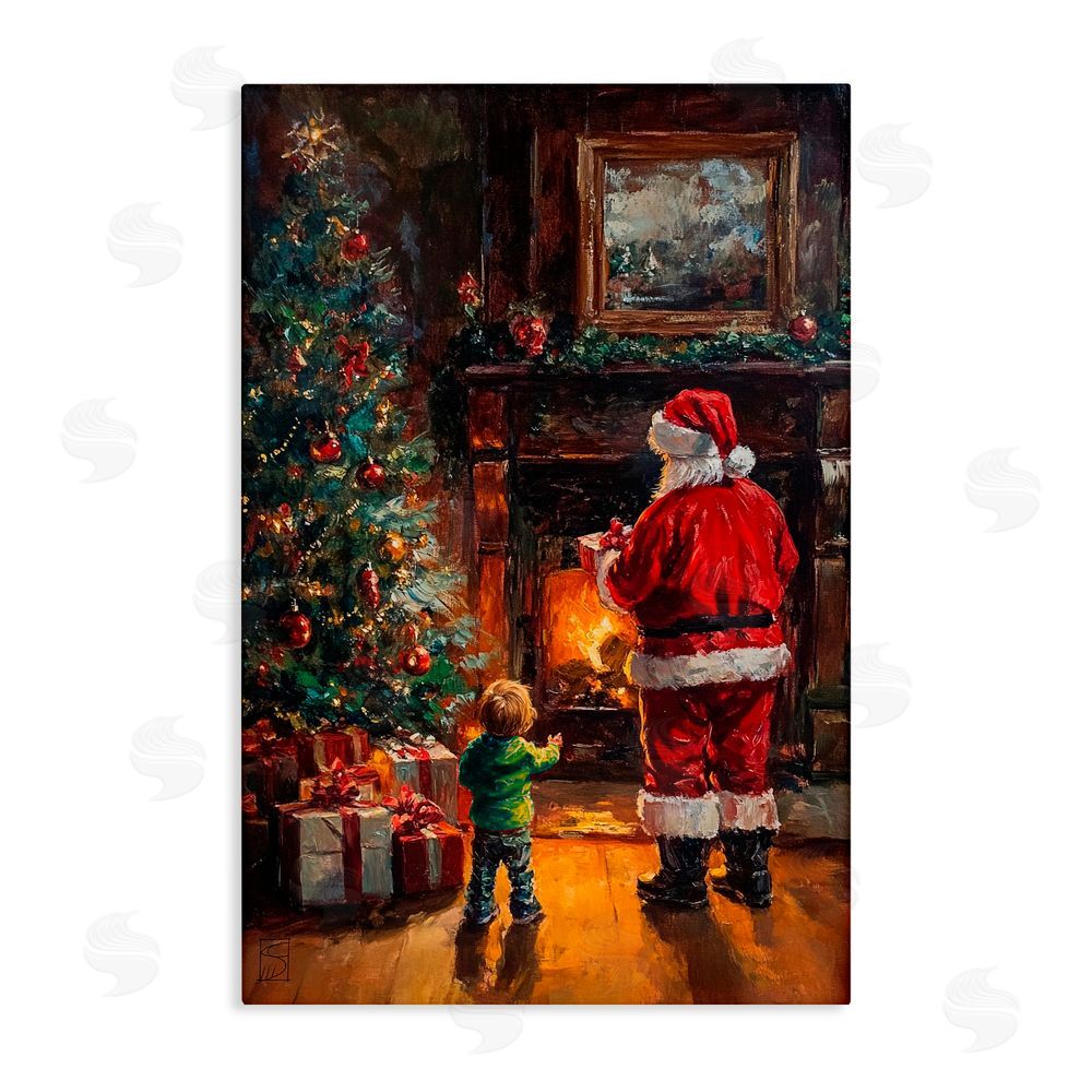Sara Culpepper Santa & Child by Fireplace Canvas Wall Art Print