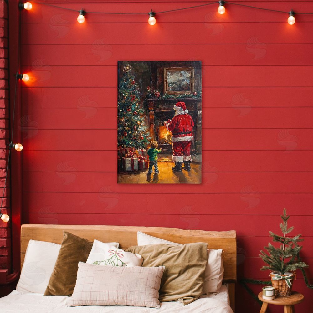 Sara Culpepper Santa & Child by Fireplace Printed Wall Art in Room