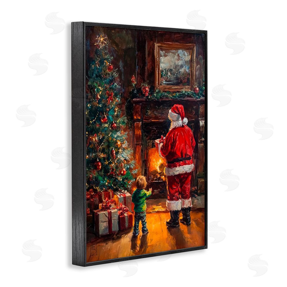 Sara Culpepper Santa & Child by Fireplace Black Framed Giclee Art Print