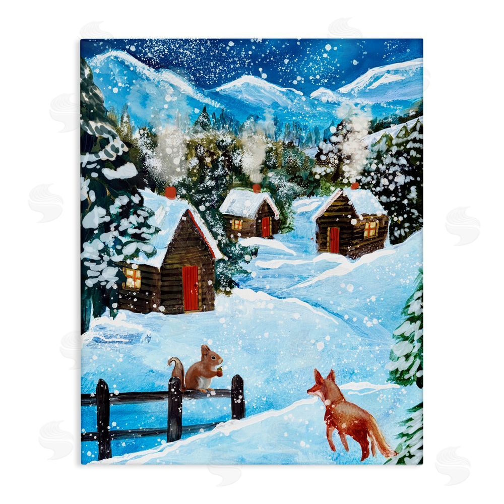 Patricia Reynolds Snowy Christmas Cabins Trio Canvas Wall Art Print