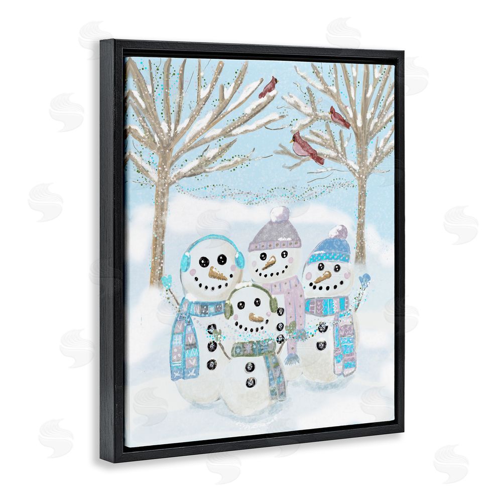 Kristal Clifford Happy Snowman Family Black Floating Frame Canvas Wall Art Print