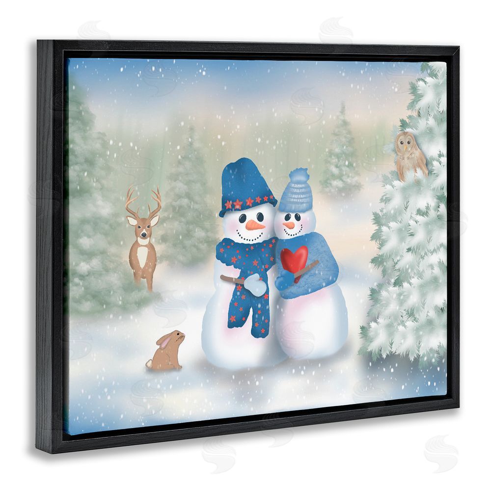 Lynn Kellan Snow In Love Snowman Couple Black Floating Frame Canvas Wall Art Print