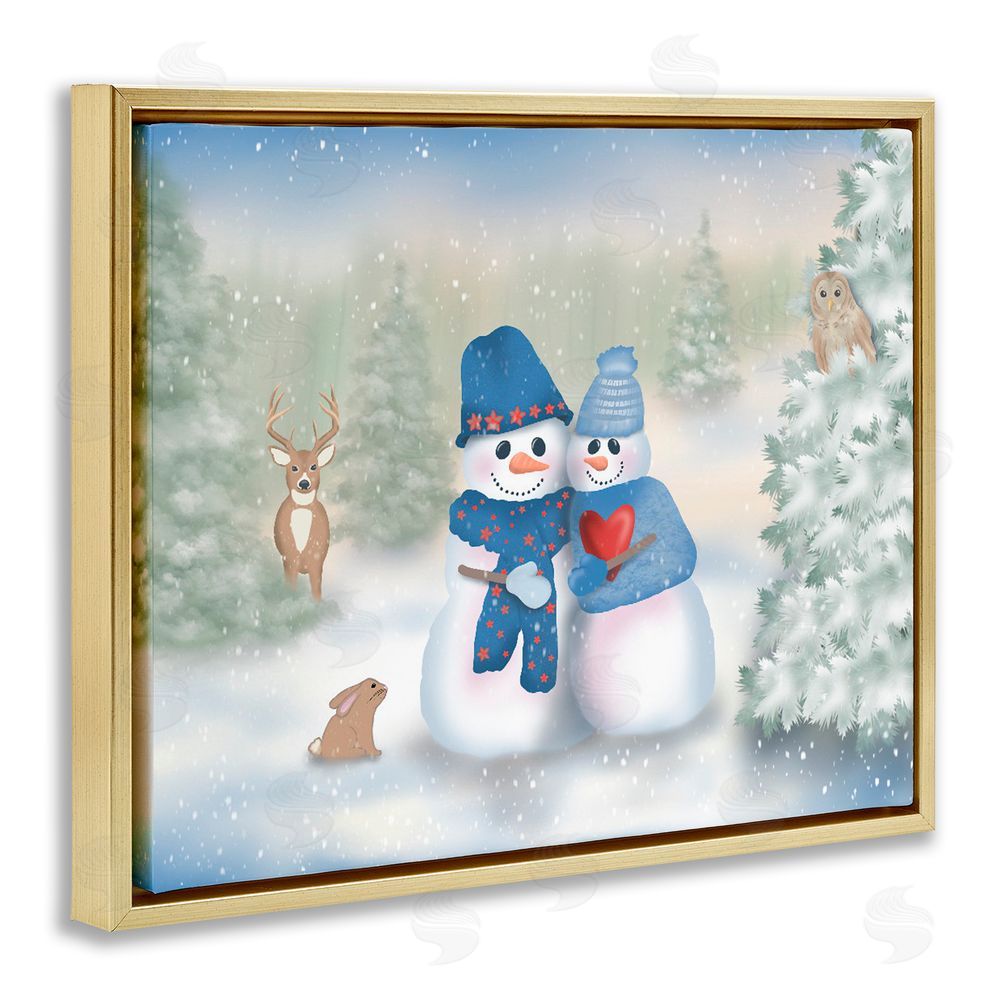 Lynn Kellan Snow In Love Snowman Couple Gold Floating Frame Canvas Art Print
