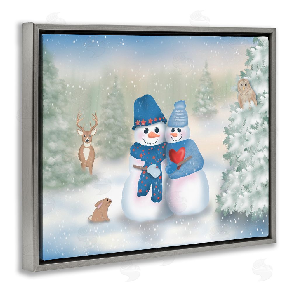 Lynn Kellan Snow In Love Snowman Couple Gray Floating Frame Canvas Art Print
