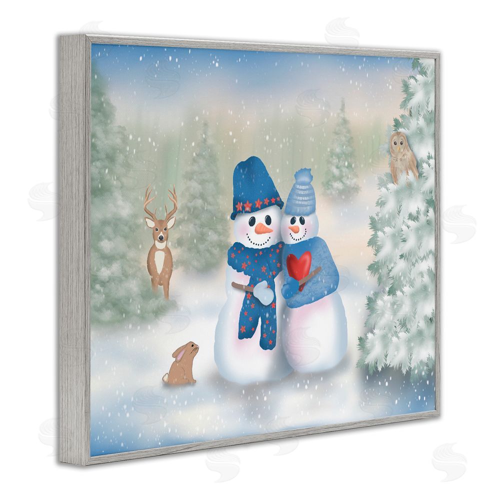 Lynn Kellan Snow In Love Snowman Couple Gray Framed Giclee Art Print