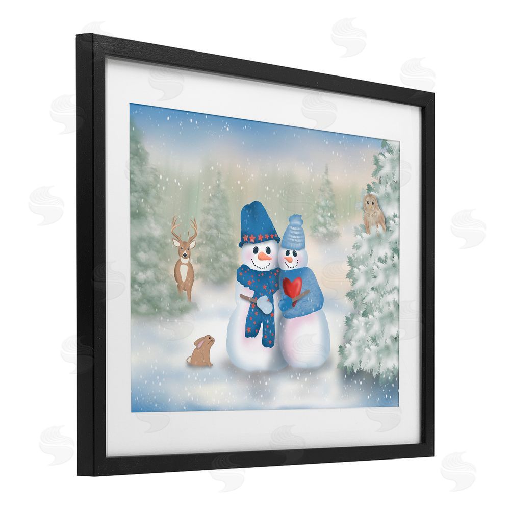 Lynn Kellan Snow In Love Snowman Couple Black Framed Print Under Glass Art