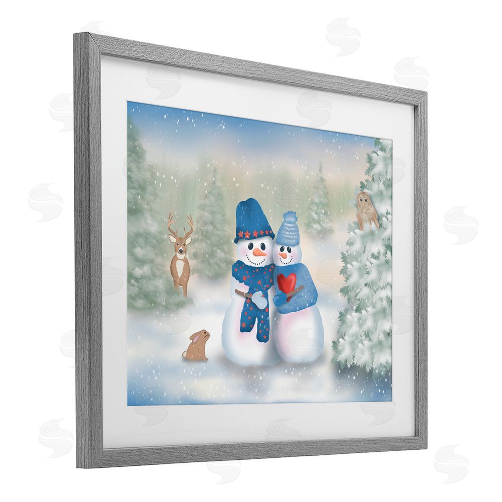 Lynn Kellan Snow In Love Snowman Couple Gray Framed Print Under Glass Art