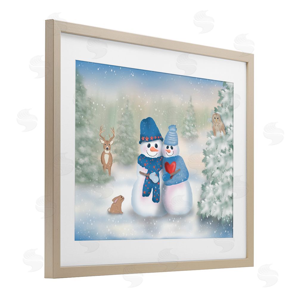 Lynn Kellan Snow In Love Snowman Couple Birch Framed Print Under Glass Art