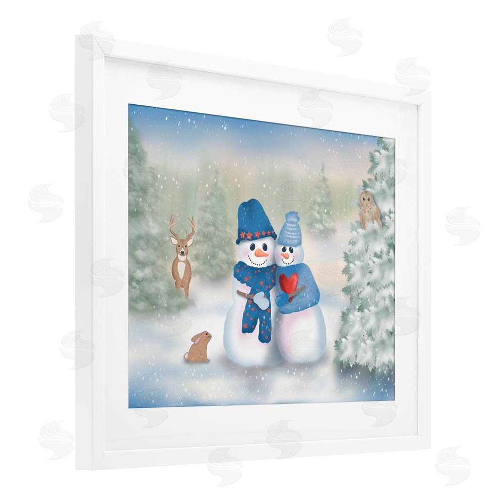 Lynn Kellan Snow In Love Snowman Couple White Framed Print Under Glass Art