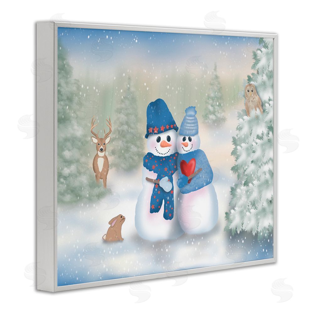 Lynn Kellan Snow In Love Snowman Couple White Frame Giclee Art Print