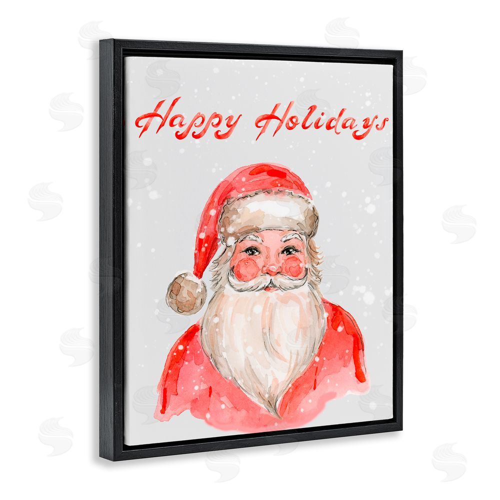 Elena Fay Happy Holidays Jolly Santa Black Floating Frame Canvas Wall Art Print