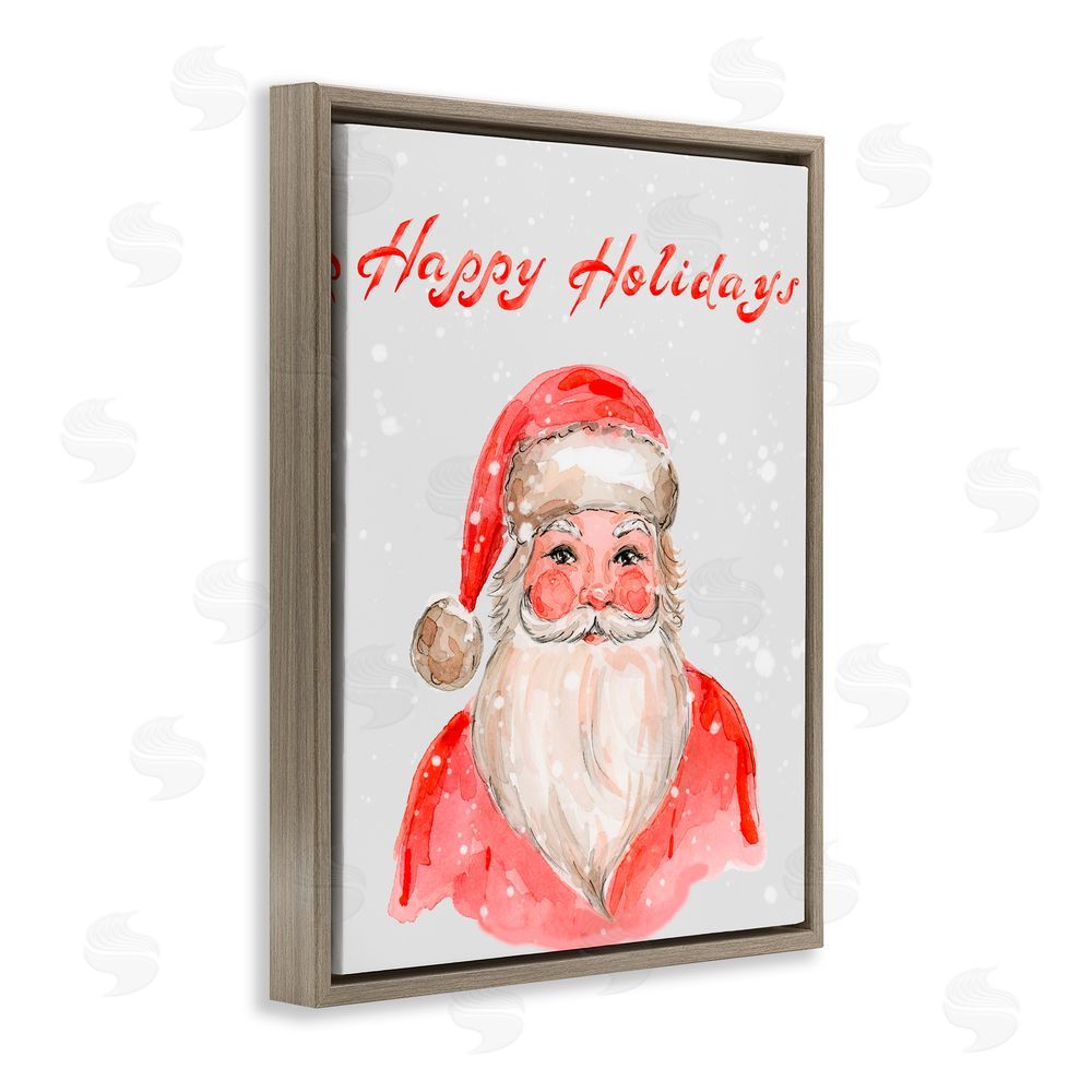 Elena Fay Happy Holidays Jolly Santa Brown Floating Frame Canvas Art Print