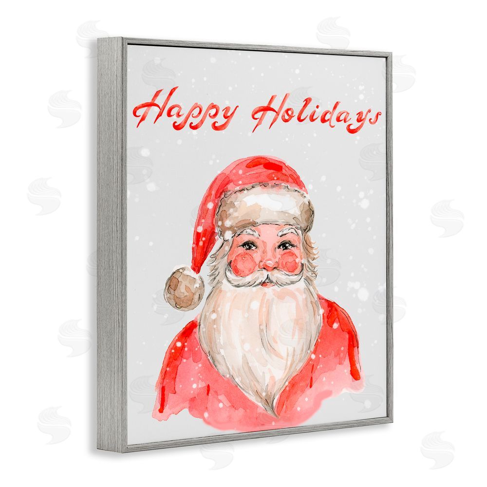 Elena Fay Happy Holidays Jolly Santa Gray Framed Giclee Art Print