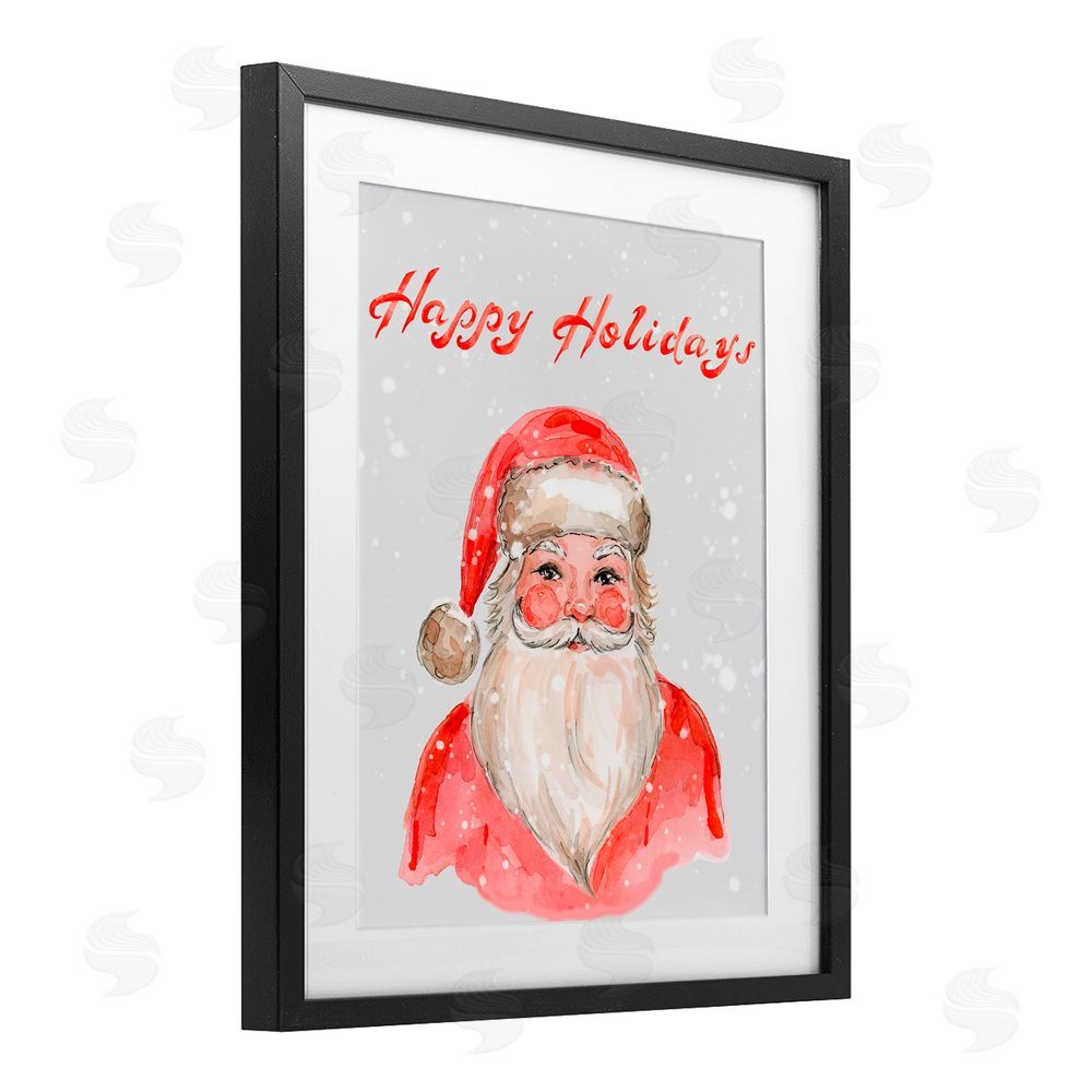 Elena Fay Happy Holidays Jolly Santa Black Framed Print Under Glass Art