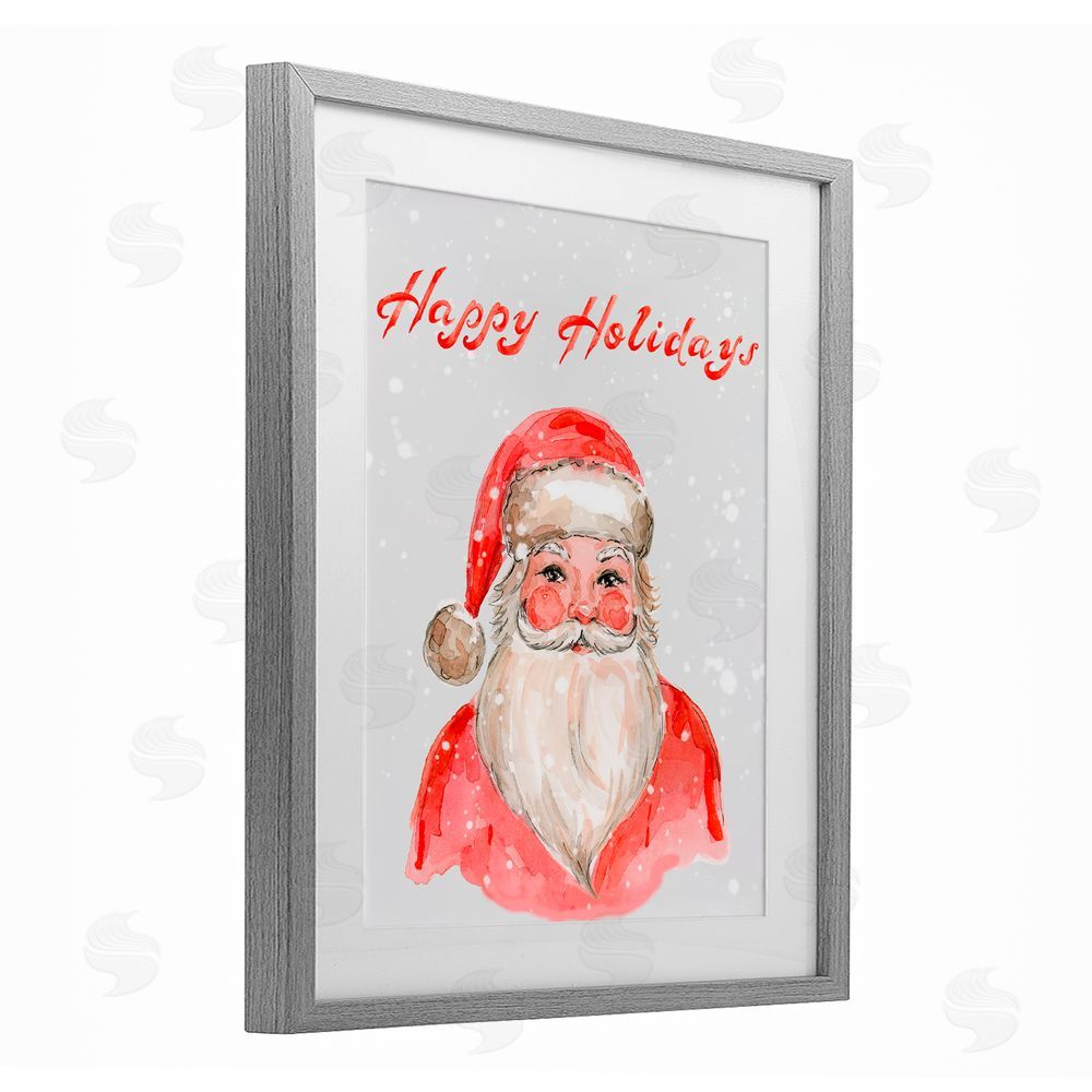 Elena Fay Happy Holidays Jolly Santa Gray Framed Print Under Glass Art